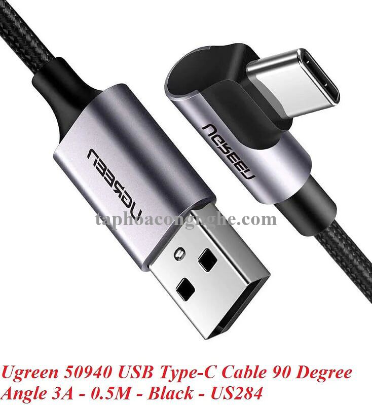 Ugreen 50940 0.5M 3A màu đen USB Type-C cáp bẻ góc 90 độ US284 30050940